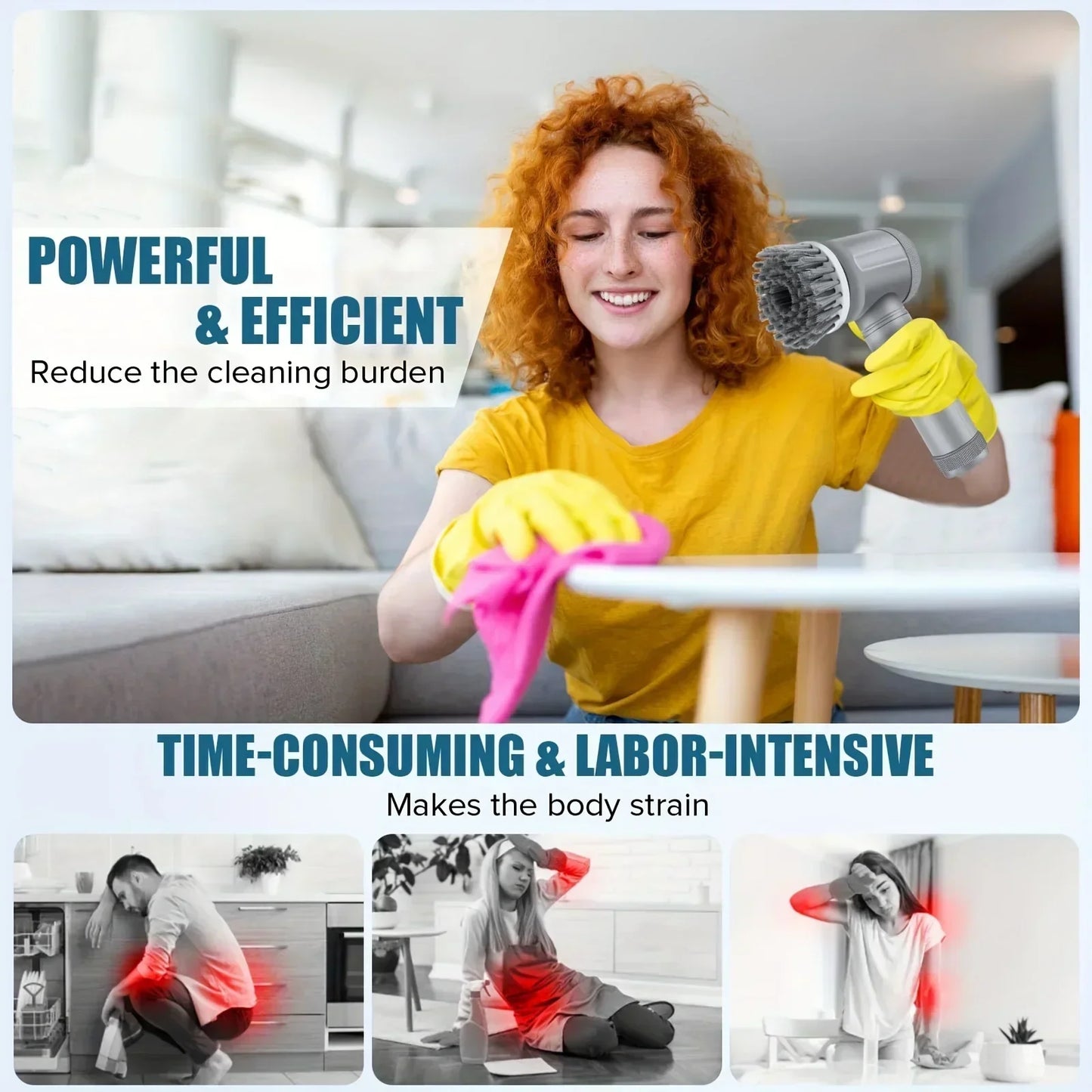 Brosse de Nettoyage Électrique Sans Fil – Power Spin Scrubber avec 5 Têtes
