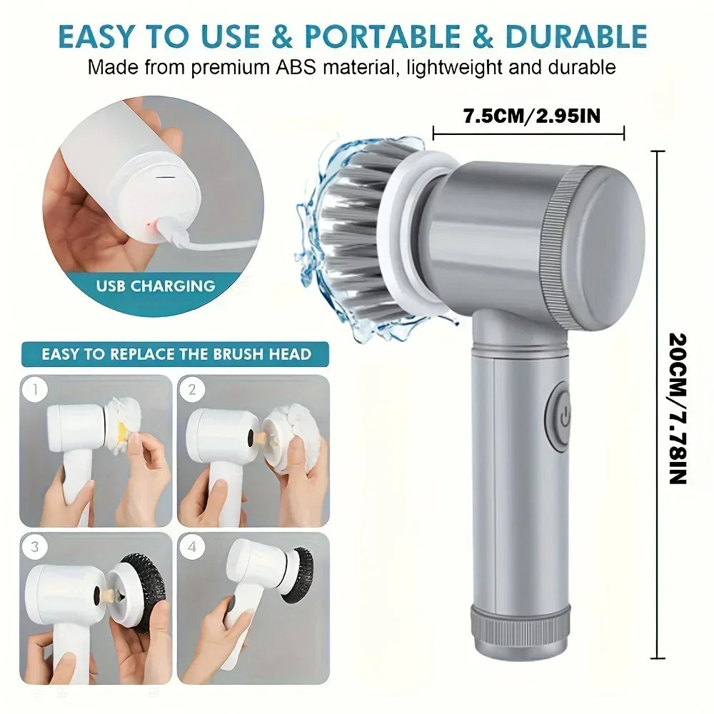 Brosse de Nettoyage Électrique Sans Fil – Power Spin Scrubber avec 5 Têtes