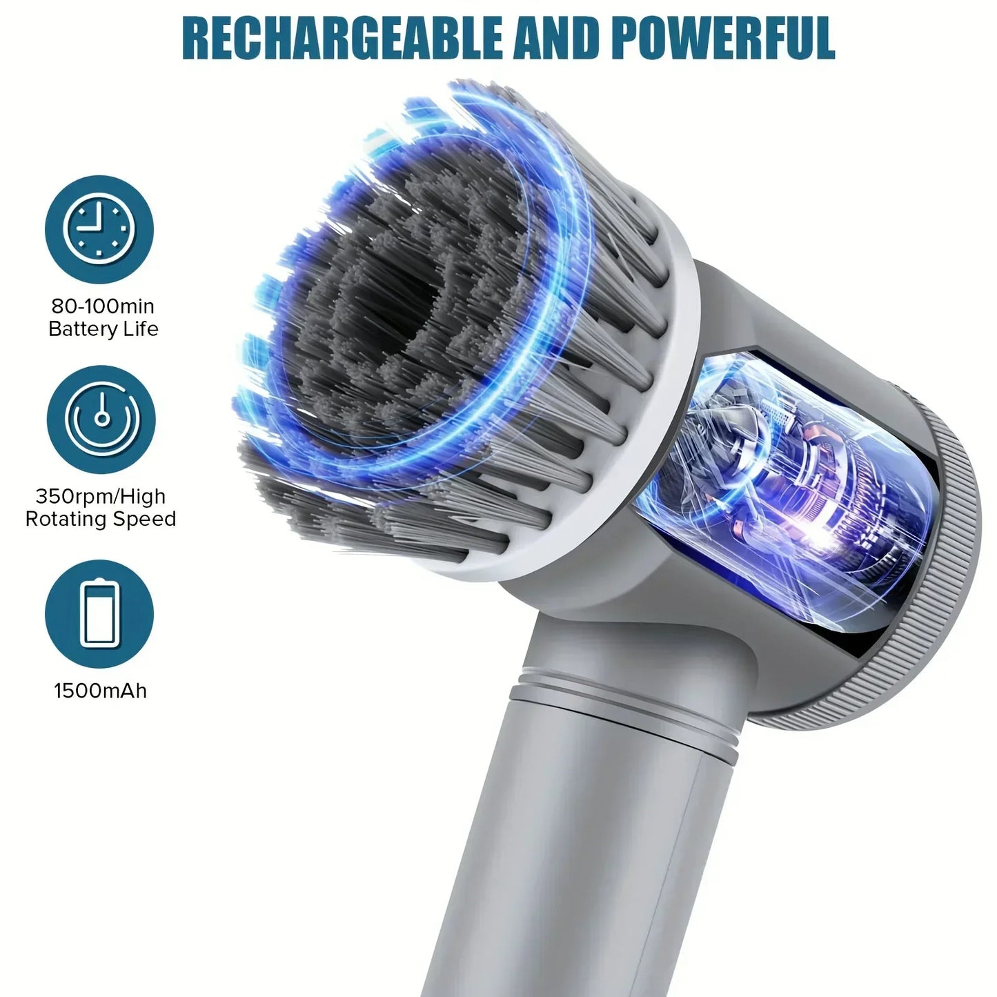 Brosse de Nettoyage Électrique Sans Fil – Power Spin Scrubber avec 5 Têtes